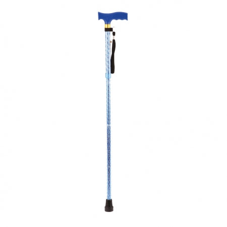 Extendable Plastic Handled Walking Stick With Engraved Pattern In Blue